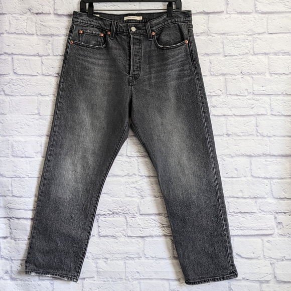 Levi's Wedgie High Rise Jeans 31 x 26 Grey Wash Straight Leg Denim - Picture 3 of 9